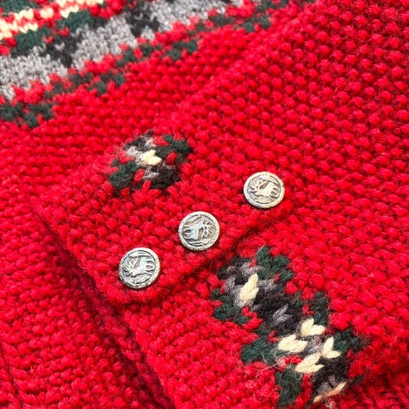 Vintage Lauren Ralph Lauren Hand Knit Fair Isle Sweater Cardigan, Size Large - Picture 7 of 10